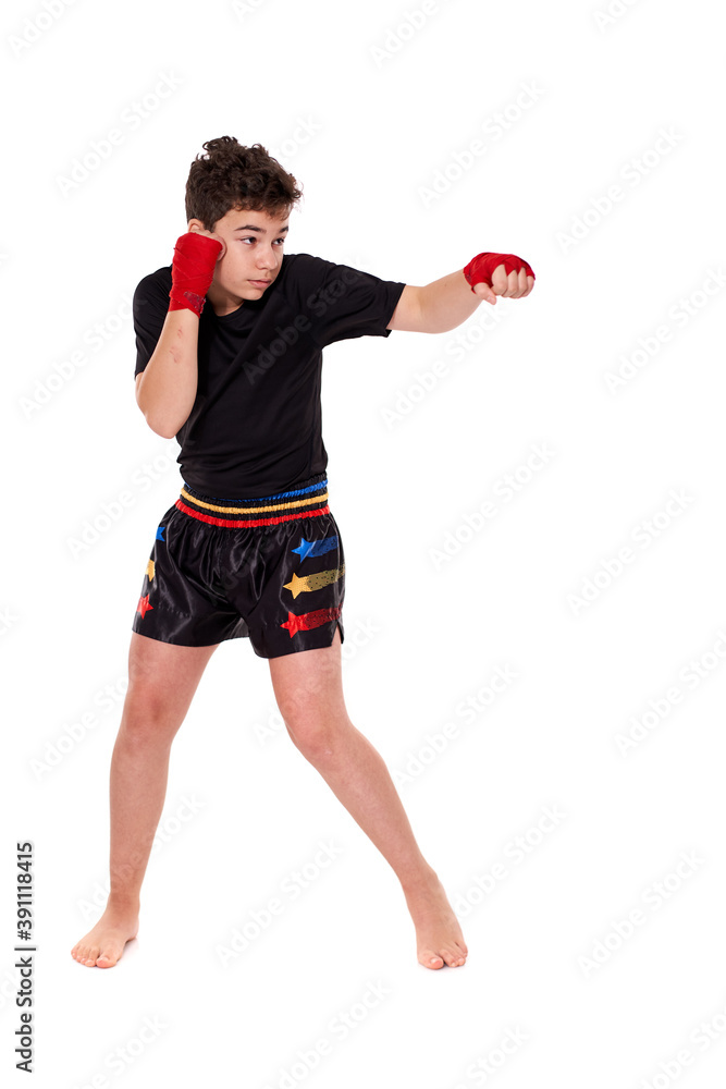 Kickboxer training isolated on white