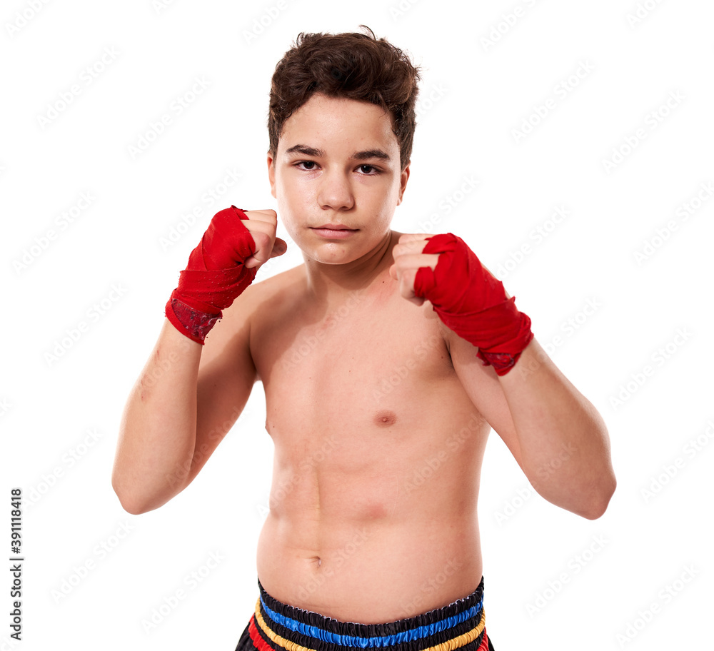 Kickboxer training isolated on white Kickboxer training isolated on white