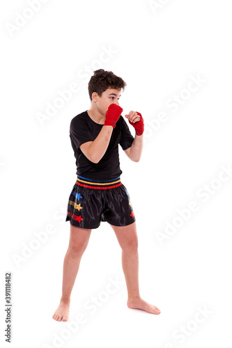 Kickboxer training isolated on white © Xalanx