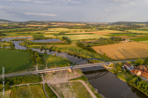 Fototapeta Naklejka Na Ścianę i Meble -  Drone panorama over river Weser , Germany..