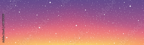 Space background wide poster. Colorful cosmos with stardust. Abstract magic nebula. Starry futuristic wallpaper. Magic galaxy for brochure or website. Vector Illustration