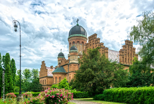 Chernivtsi city, Bukovina, Ukraine - June 12, 2018: building of the Residence of Metropolitan Bukovina and Dalmatia and the National University named after Yuri Fedkovych in the city of Chernivtsi