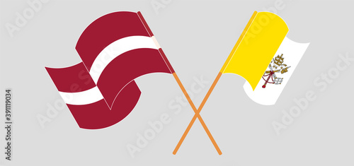 Crossed flags of Latvia and Vatican