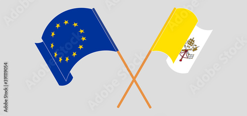 Crossed flags of the EU and Vatican