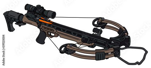 Print op canvas The vectorized hand drawing of a modern sand sport crossbow