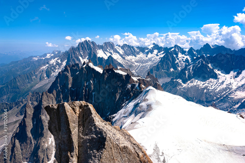 Landscape of snow-capped mountains.View from the top of Mont Blanc.