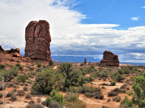 Red sandstone rock formations at Arched National Park