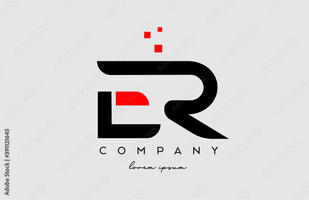 black red ER E R alphabet letter logo icon combination. Design for ...
