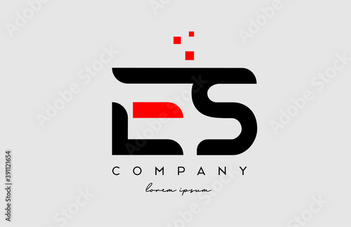 black red ES E S alphabet letter logo icon combination. Design for business and company