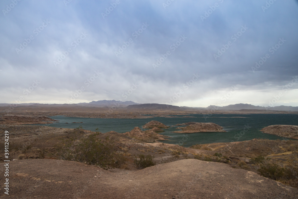 Lake Mead National Recreation Area with  mountains in background