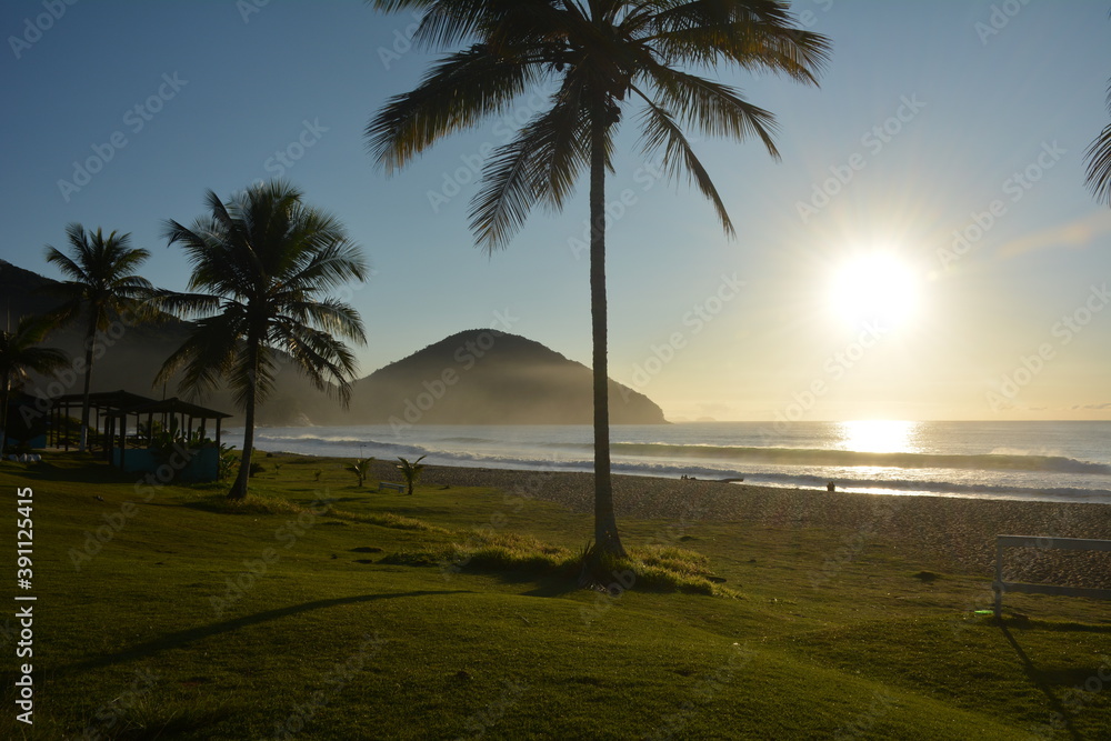 Praia Vermelha do Norte in Ubatuba, sunny morning and blue sky Praia Vermelha do Norte in Ubatuba, sunny morning and blue sky