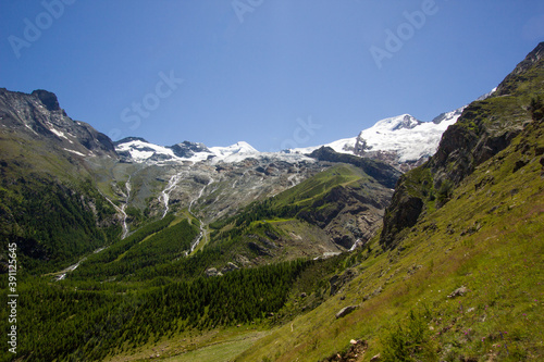 Panorama in Saas Fee in the Swiss mountains