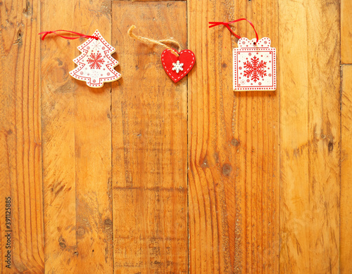 Christmas decoration background on a wood background