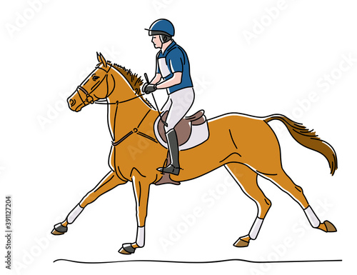 Vector image of a horseman riding a horse on a event track