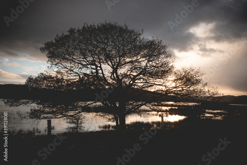 Flooded Lough Allua lake at sunset. southwest ireland. A lake lying on the river Lee which flows into Cork. 