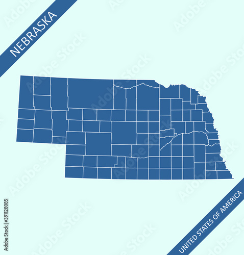 Nebraska counties map vector outlines photo