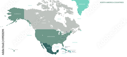 North American Countries map. Detailed world Map Vector with Country Capital City Names.