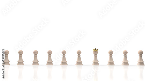 The wood chess and gold crown on white background for business content 3d rendering.