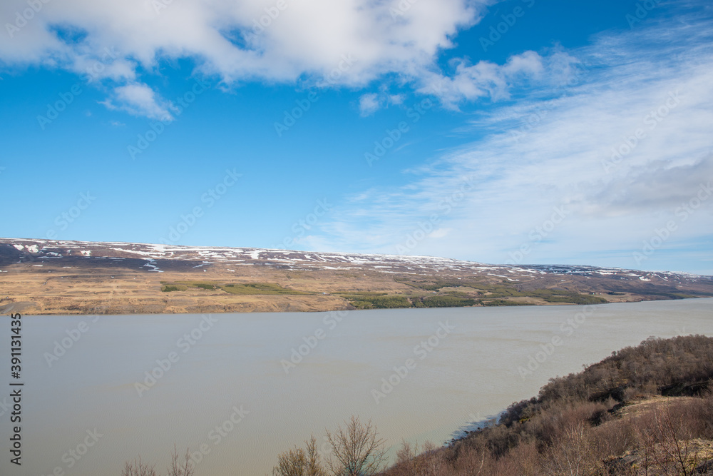 The landscape of lake Lagarfljot in Iceland