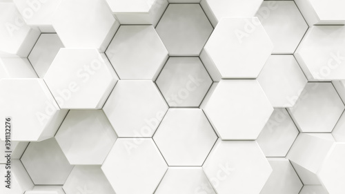 Abstract white luxury background with golden hexagons. 3d rendering.