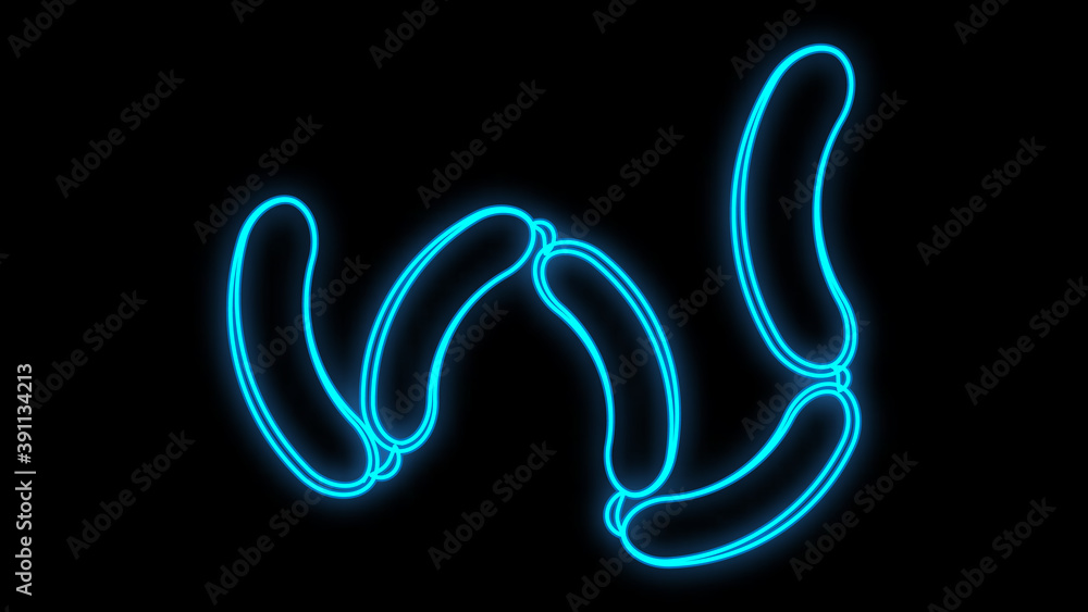 Glowing neon line Sausage icon isolated on black background. Grilled sausage and aroma sign. Colorful outline concept. Vector Glowing neon line Sausage icon isolated on black background. Grilled sausage and aroma sign. Colorful outline concept. Vector