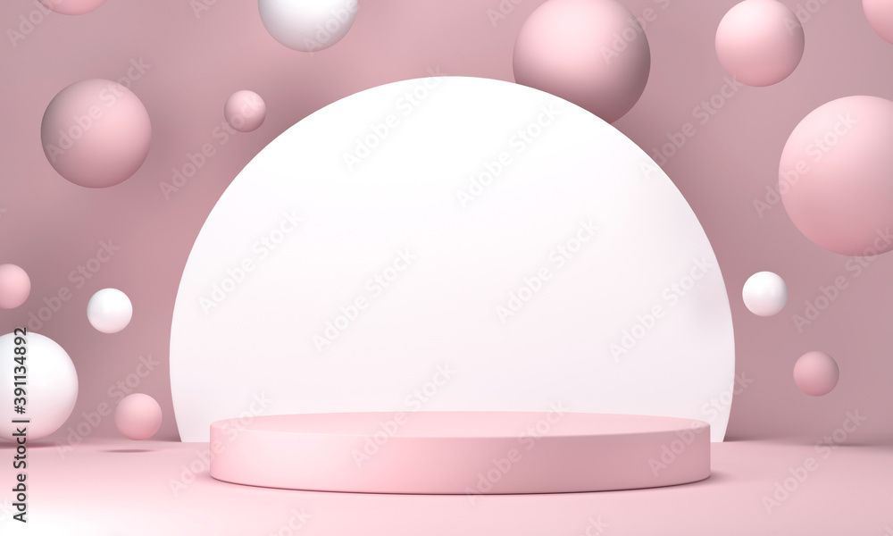 3D rendering round podium geometry with gold elements. Abstract geometric shape blank pastel podium. Scene for product presentation. Empty showcase, pedestal platform display. 3D rendering round podium geometry with gold elements. Abstract geometric shape blank pastel podium. Scene for product presentation. Empty showcase, pedestal platform display.