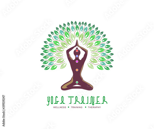 Yoga tree logo, brand and identity templates for yoga trainer company.