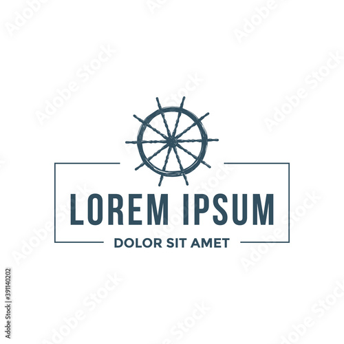 Wooden boat steering wheel logo design template