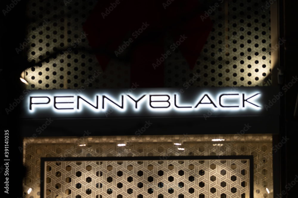 Pennyblack illuminated logo of luxury apparel store showcase, Italian  fashion brand part of the Max Mara Fashion Group. Milan, Italy - 25.12.2019  Stock Photo | Adobe Stock