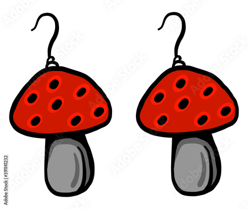 Earrings mushroom ,illustration,vector on white background