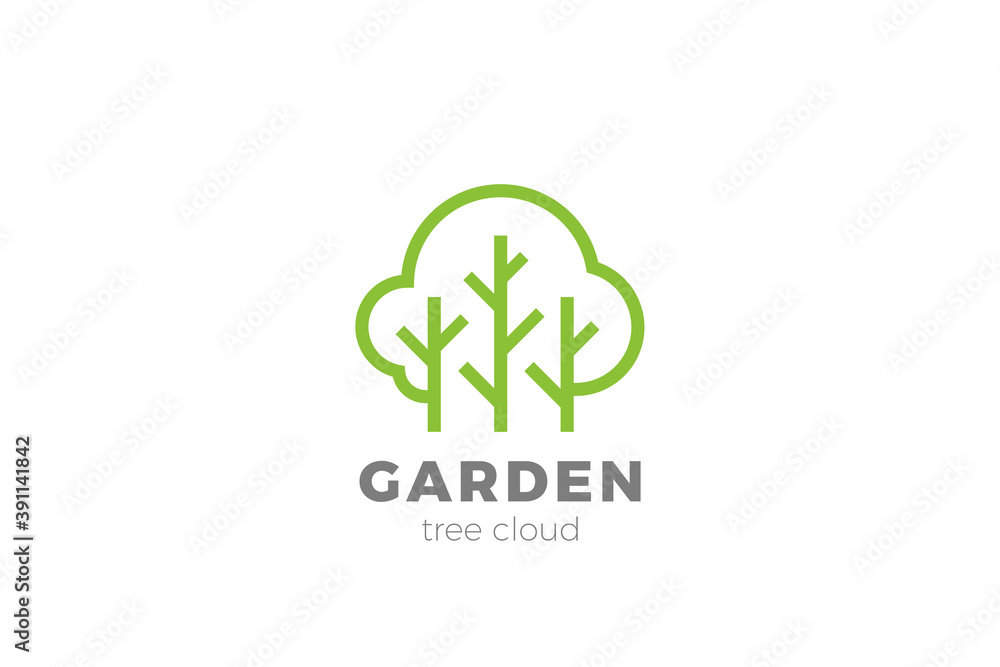 Tree Garden Forest Logo Linear Outline Luxury style. Wood Organic Eco symbol Logotype concept simple icon.