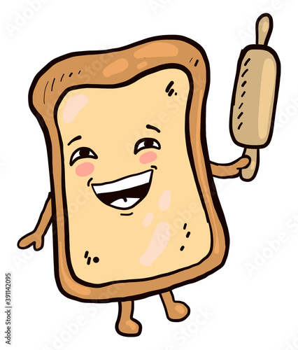 Bread and rolling pin ,illustration,vector on white background