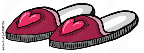 Home slippers with hearts ,illustration,vector on white background