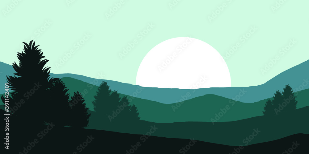 vector illustration of sunset sillhouette landscape flat design for banner