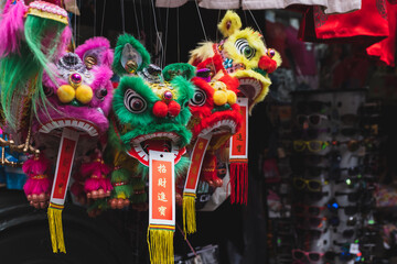 New york City, USA - Jan. 11, 2019: traditional Chinese new year decorations on display at a shop in Chinatown in Manhattan during Chinese New Year