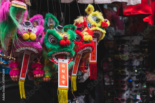 New york City, USA - Jan. 11, 2019: traditional Chinese new year decorations on display at a shop in Chinatown in Manhattan during Chinese New Year