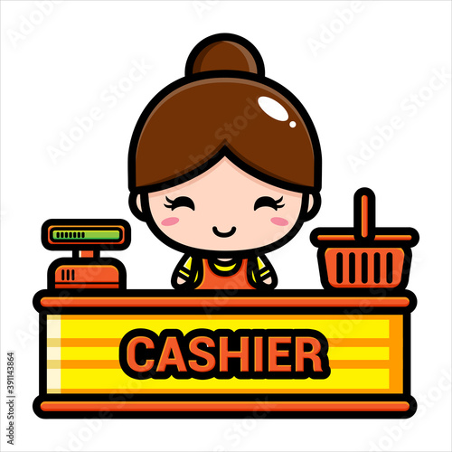 vector design of girl character working as cashier