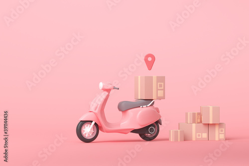 3D Online express delivery scooter service concept, fast response delivery by scooter, courier Pickup, Delivery, Online Shipping Services. 3d illustration photo