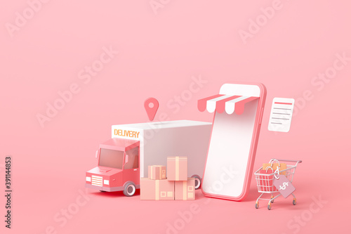 3D Online express delivery service concept, fast response delivery by scooter, courier Pickup, Delivery, Online Shipping Services. 3d illustration