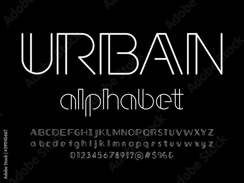 Modern abstract alphabet design with uppercase, lowercase, numbers and symbol