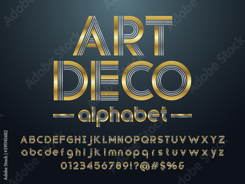 Modern abstract alphabet design with uppercase, lowercase, numbers and symbol