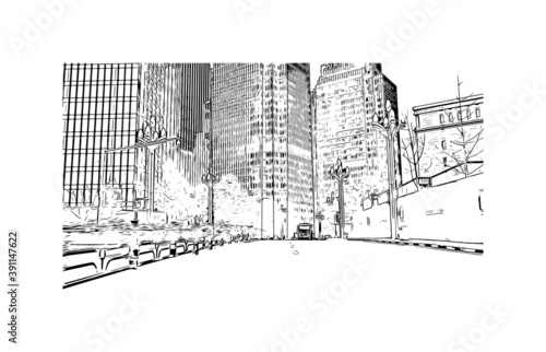 Building view with landmark of Chongqing is a sprawling municipality in southwestern China. Hand drawn sketch illustration in vector.