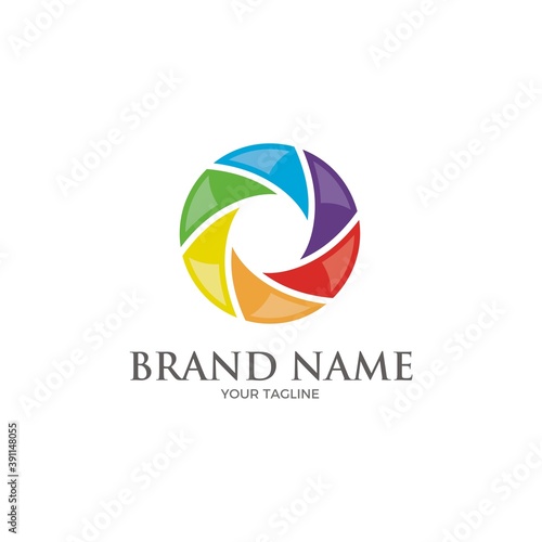 Vector Illustration of Colored Camera Shutter Icon on White Background