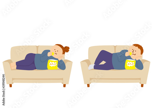 ソファーでくつろぐ人物のイラスト