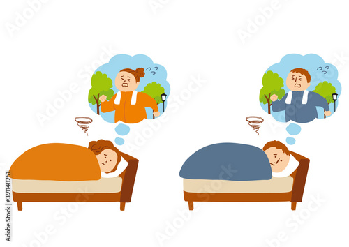 ダイエットが苦痛で起きたくない人物のイラスト