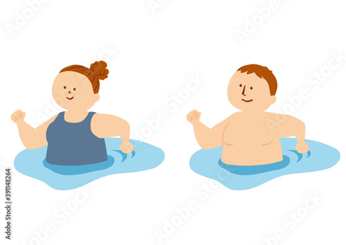 水の中でウォーキングする人物のイラスト