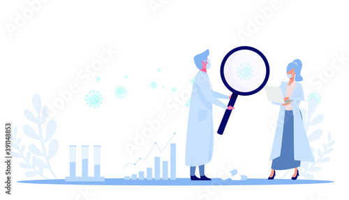 Scientists researching COVID 19.Illustration medical How to prevent covid-19 virus.
