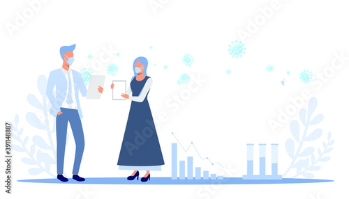 Scientists researching COVID 19.Illustration medical How to prevent covid-19 virus.
