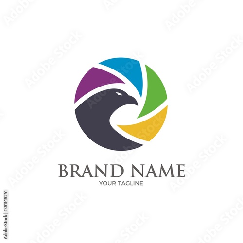 Vector Illustration of Eagle Head and Camera Shutter Icon on White Background  