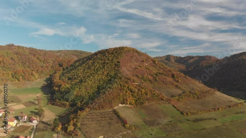 Circular shot of the bosnian Moon Pyramid demonstrates the pyramidal shape - Bosnian Tale of the Pyramids. Wide Aerial shot.